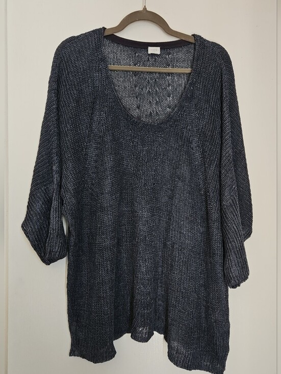 Poetry Sweaters - Poetry Grey Blue 100% Linen Open-Knit Scoop Neck Sweater, 18-22